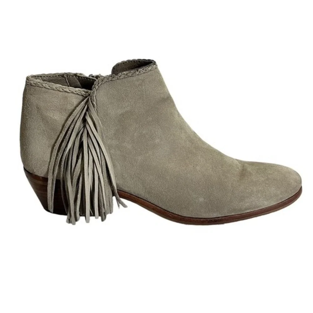 Sam Edelman Women's Paige‎ Fashion Bootie Size 7 M Light Gray Fringe Boho Comfy